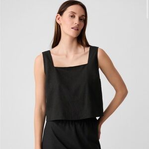 Cropped Linen-Blend Squareneck Tank Top